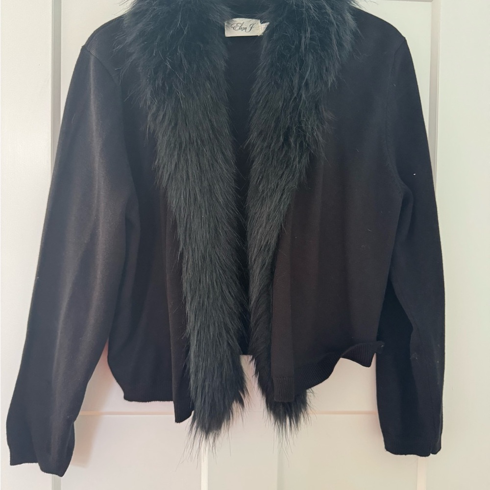 Eliza J Black Sweater with Faux Fur Collar